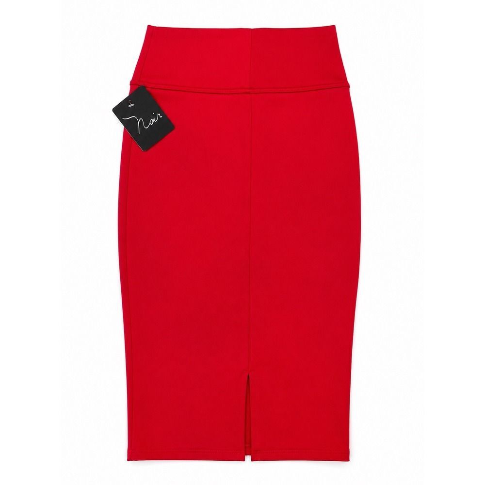 Noir Red Stretch Pencil Midi Skirt Small Pull On Back Slit Made in USA NWT - Picture 5 of 5